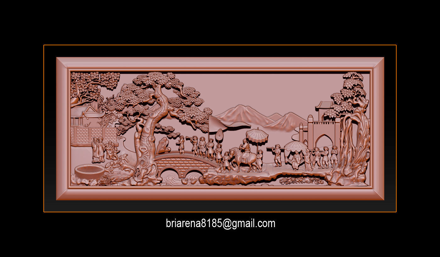 Mural landscape wood carving file stl OBJ and ZTL for CNC 3D print model_2