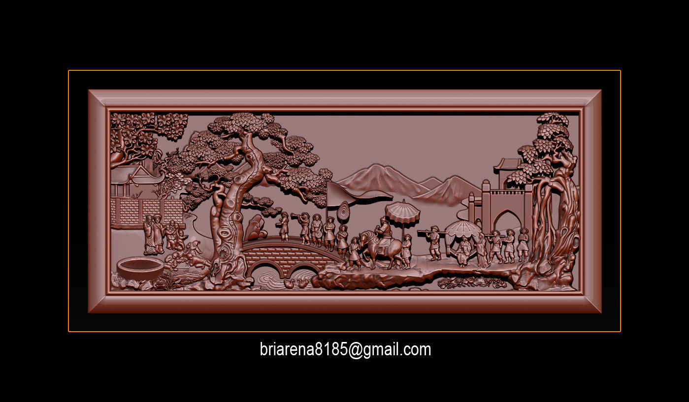Mural landscape wood carving file stl OBJ and ZTL for CNC 3D print model_8