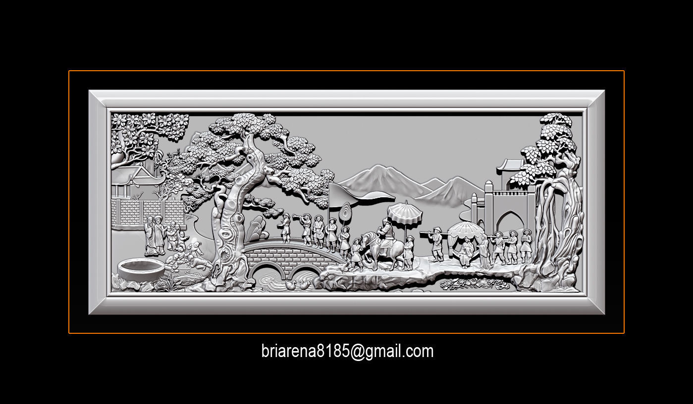 Mural landscape wood carving file stl OBJ and ZTL for CNC 3D print model_5