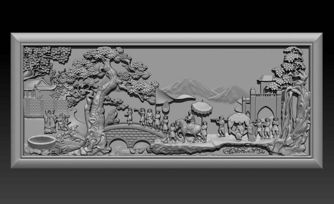 Mural landscape wood carving file stl OBJ and ZTL for CNC 3D print model_10