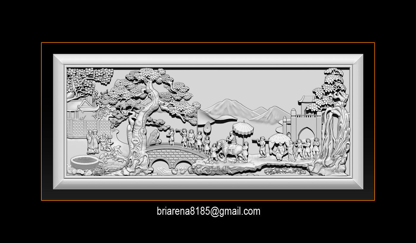 Mural landscape wood carving file stl OBJ and ZTL for CNC 3D print model_4