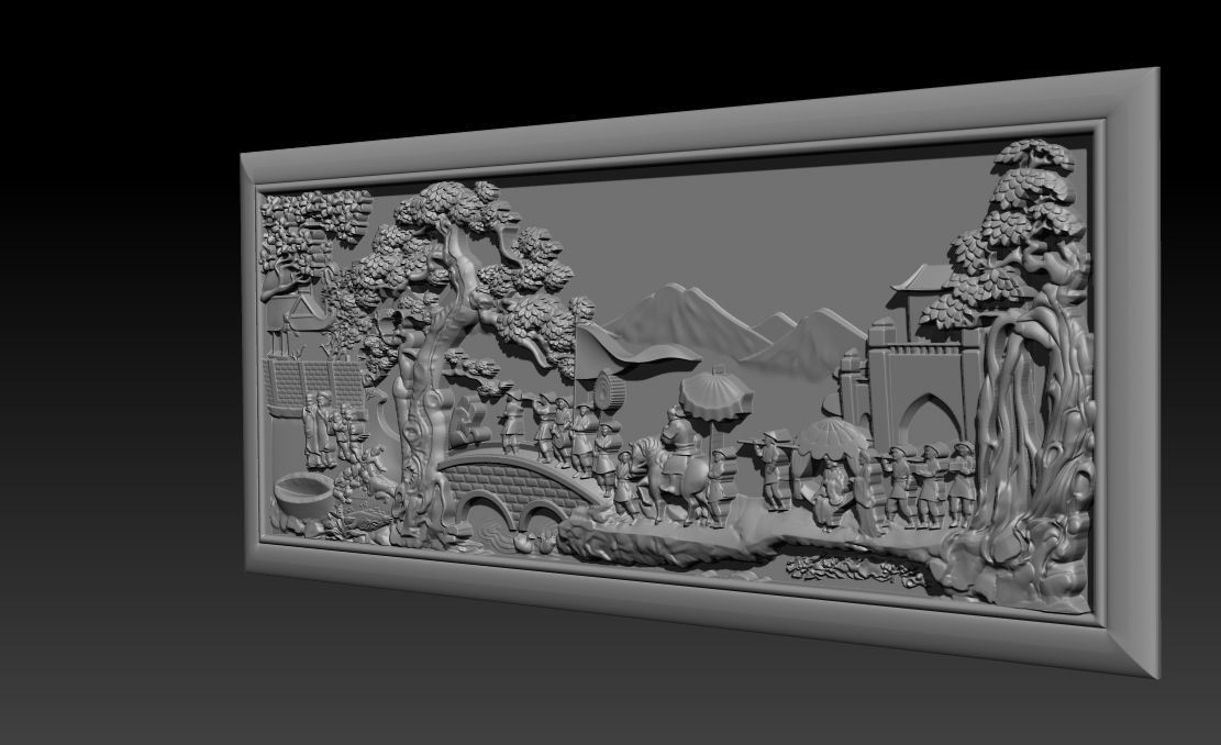 Mural landscape wood carving file stl OBJ and ZTL for CNC 3D print model_9