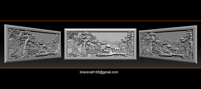 Mural landscape wood carving file stl OBJ and ZTL for CNC 3D print model