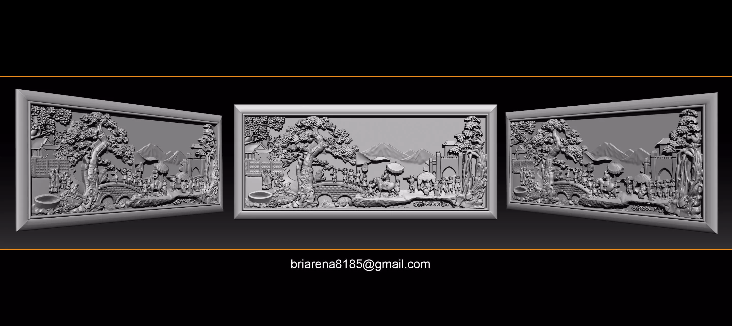 Mural landscape wood carving file stl OBJ and ZTL for CNC 3D print model_0