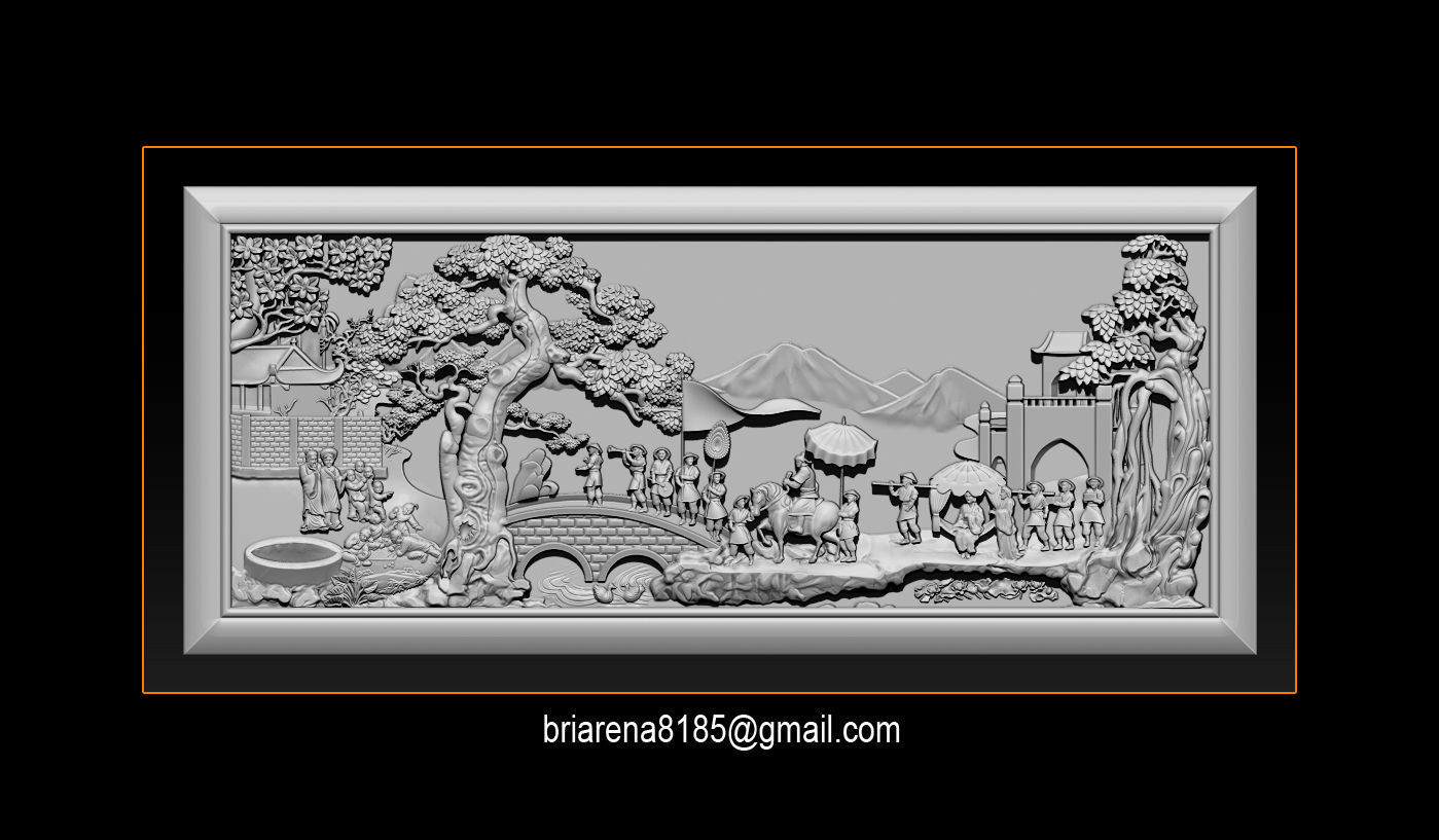 Mural landscape wood carving file stl OBJ and ZTL for CNC 3D print model_6