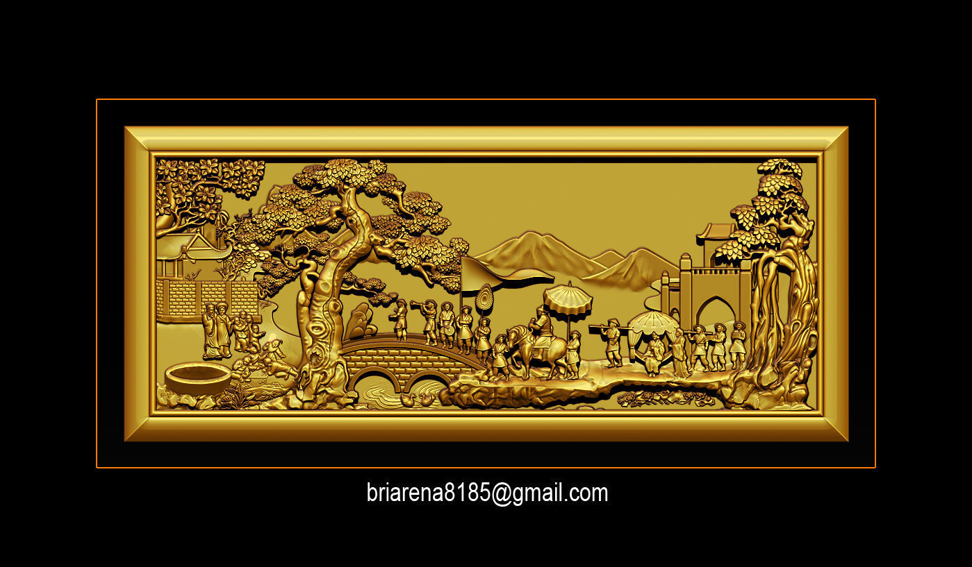 Mural landscape wood carving file stl OBJ and ZTL for CNC 3D print model_3