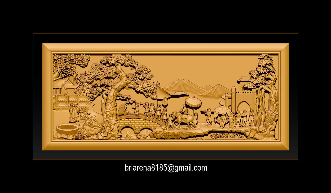 Mural landscape wood carving file stl OBJ and ZTL for CNC 3D print model_1