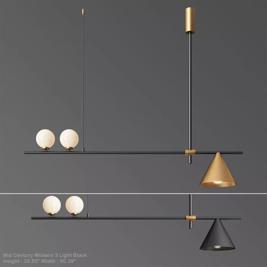 Mid Century Modern 3 Light Black 3D model_0