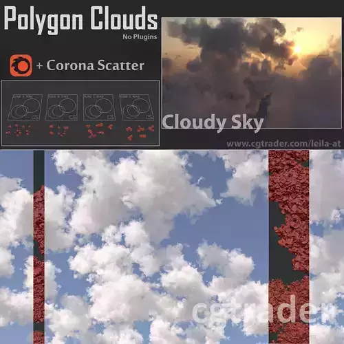 Cloudy Sky - Polygon clouds - corona scatter 3D model