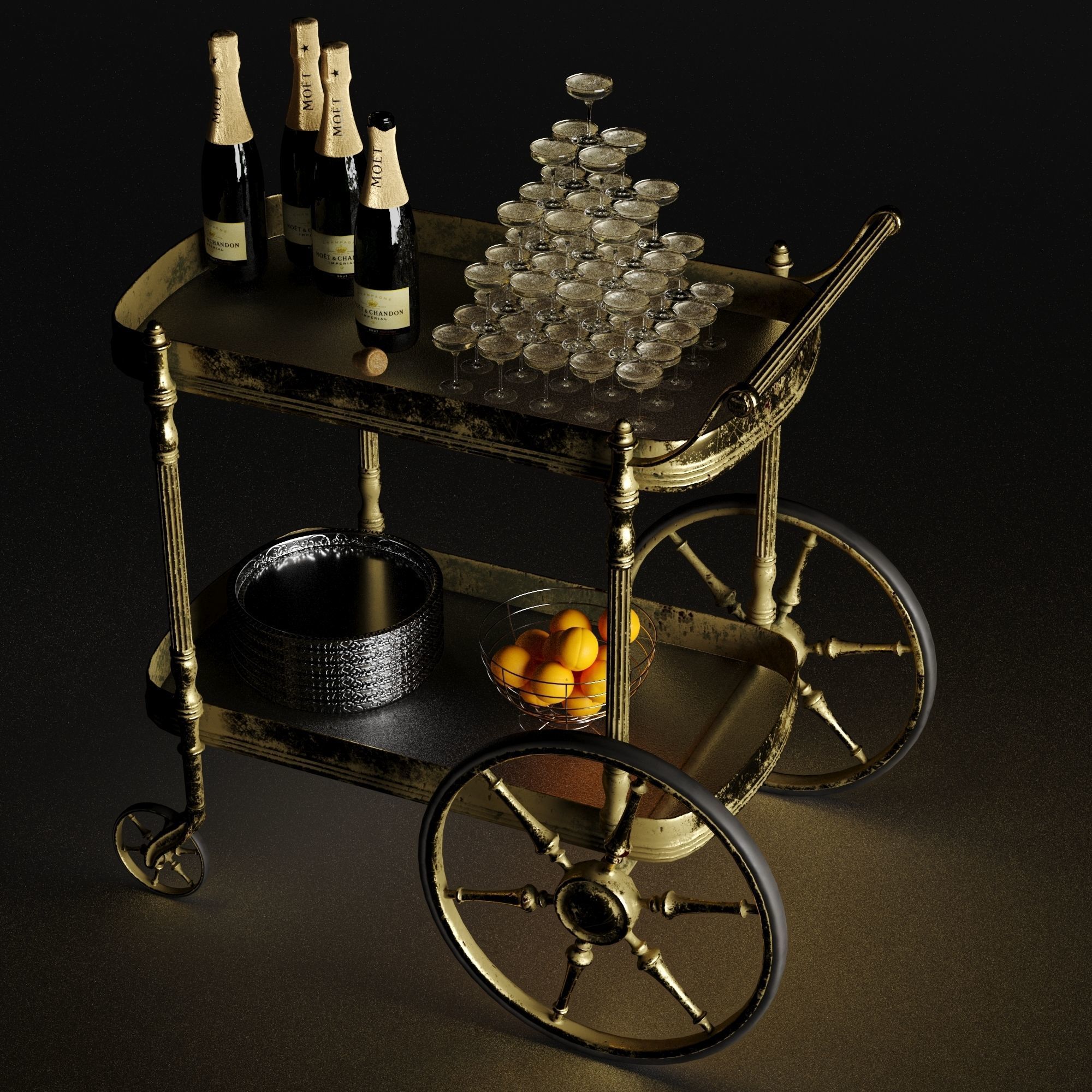 bar cart champagne 3D model_6