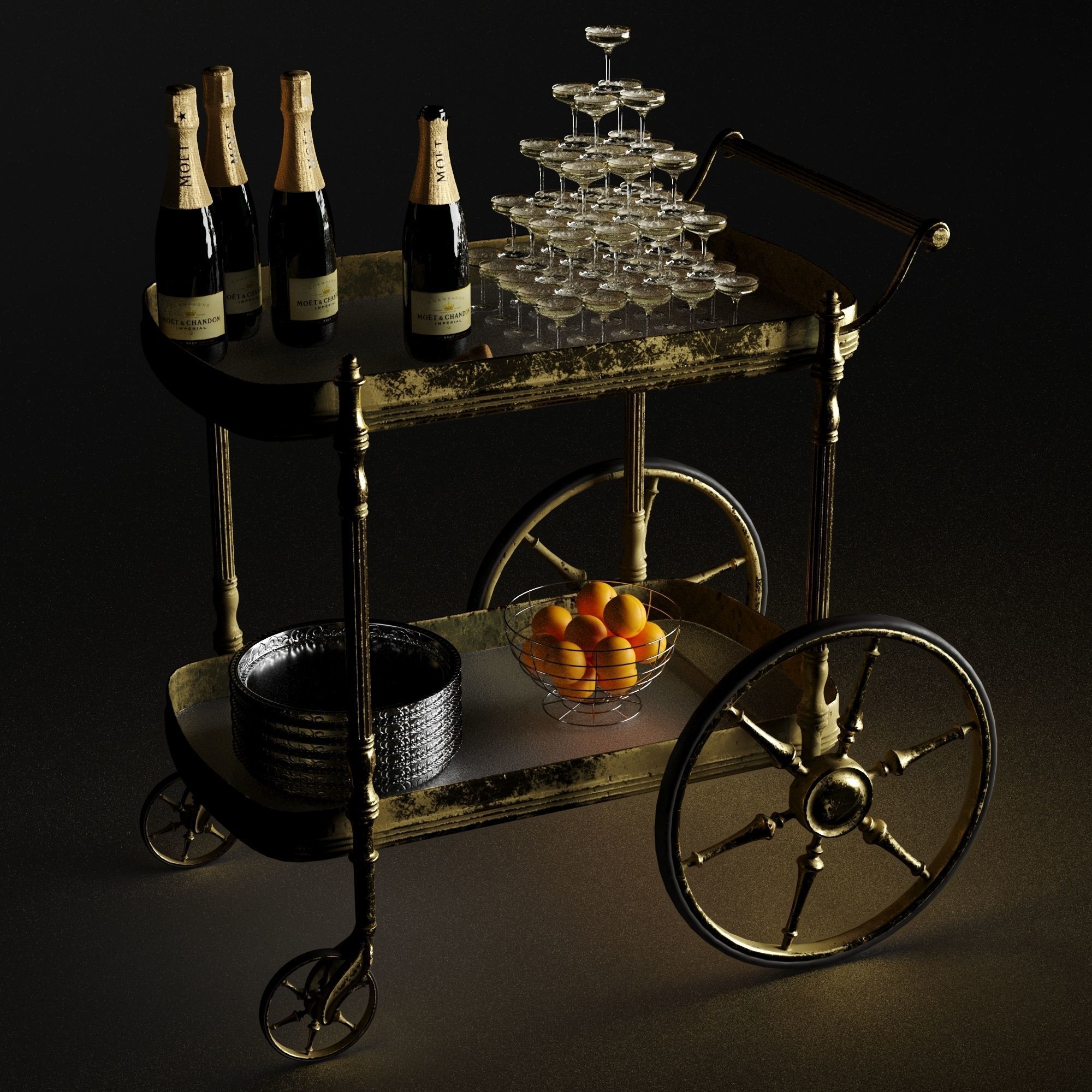 bar cart champagne 3D model_19