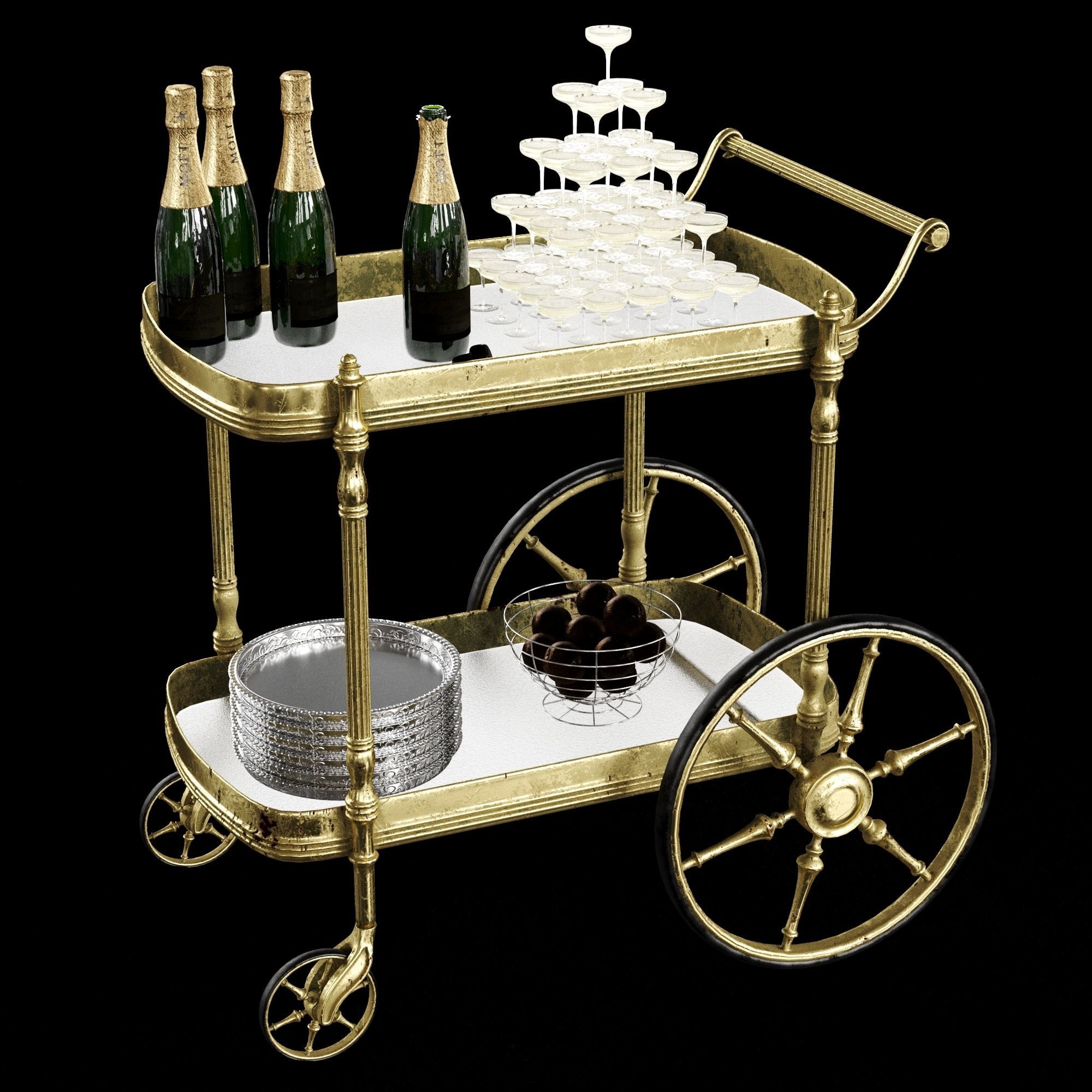 bar cart champagne 3D model_9