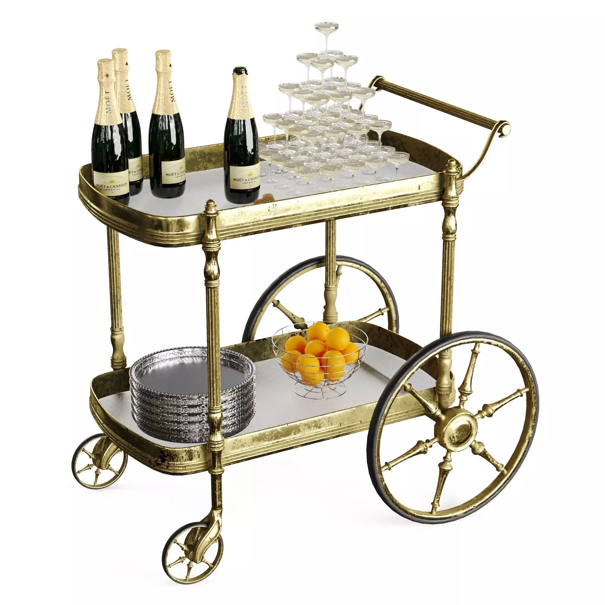 bar cart champagne 3D model_0