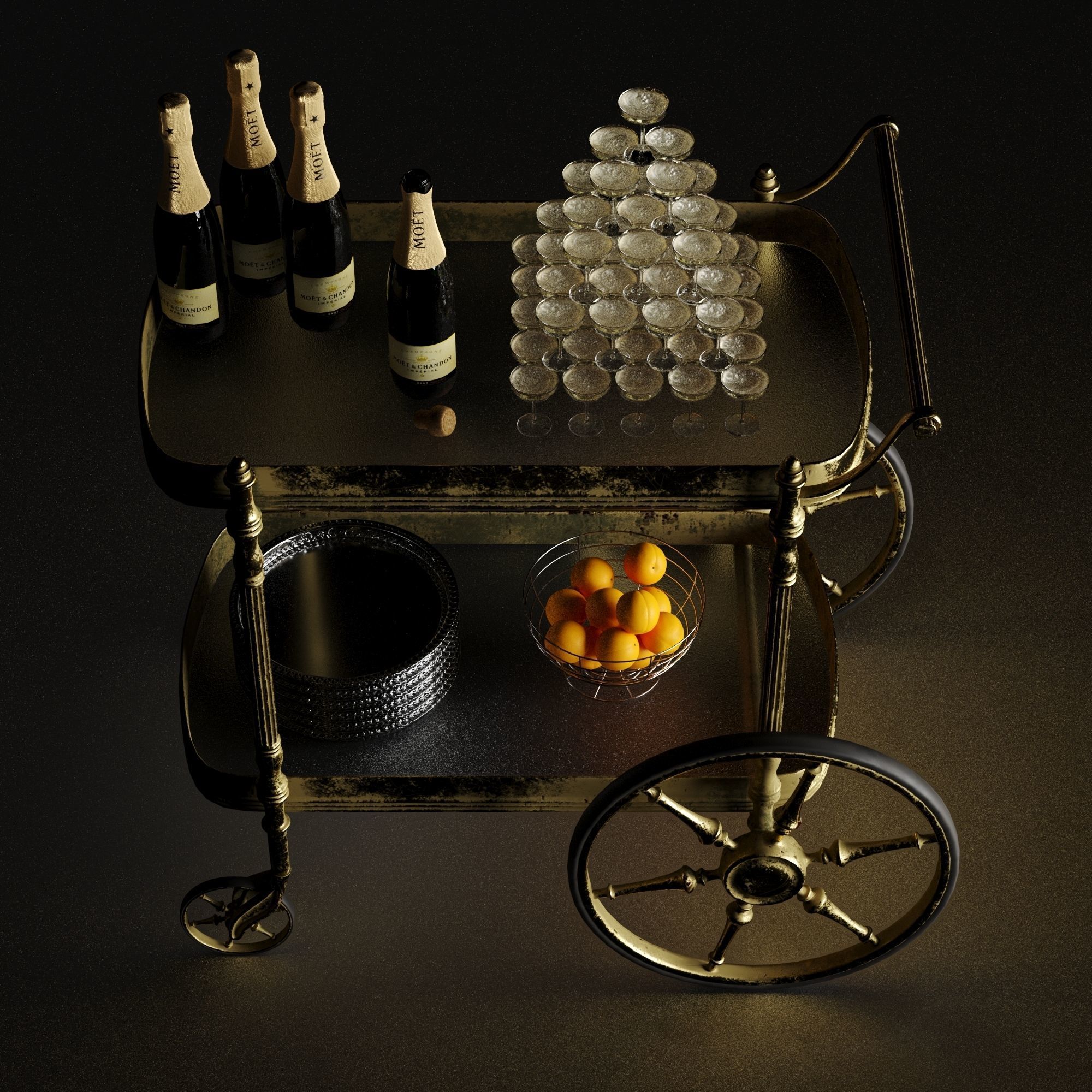 bar cart champagne 3D model_25