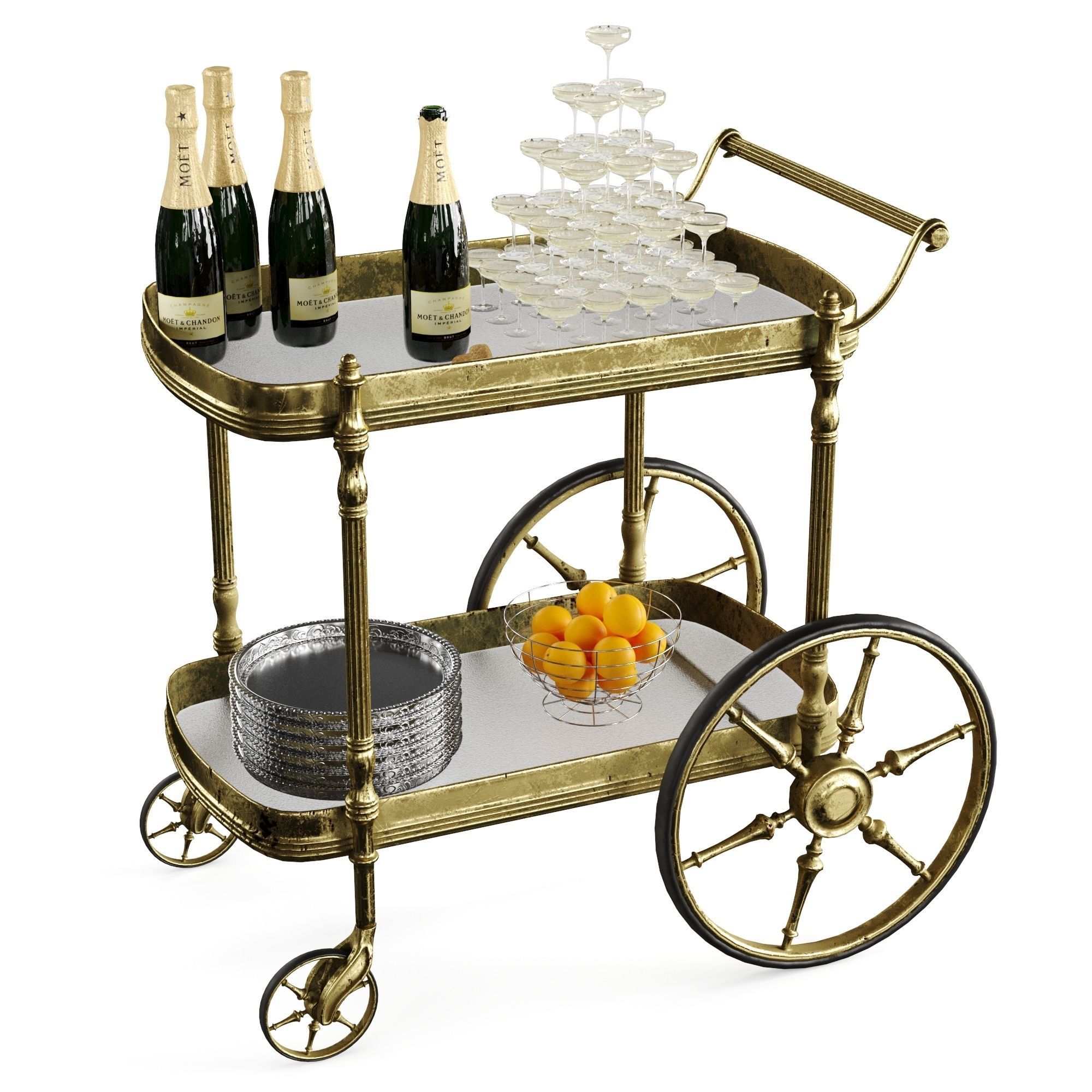 bar cart champagne 3D model_12