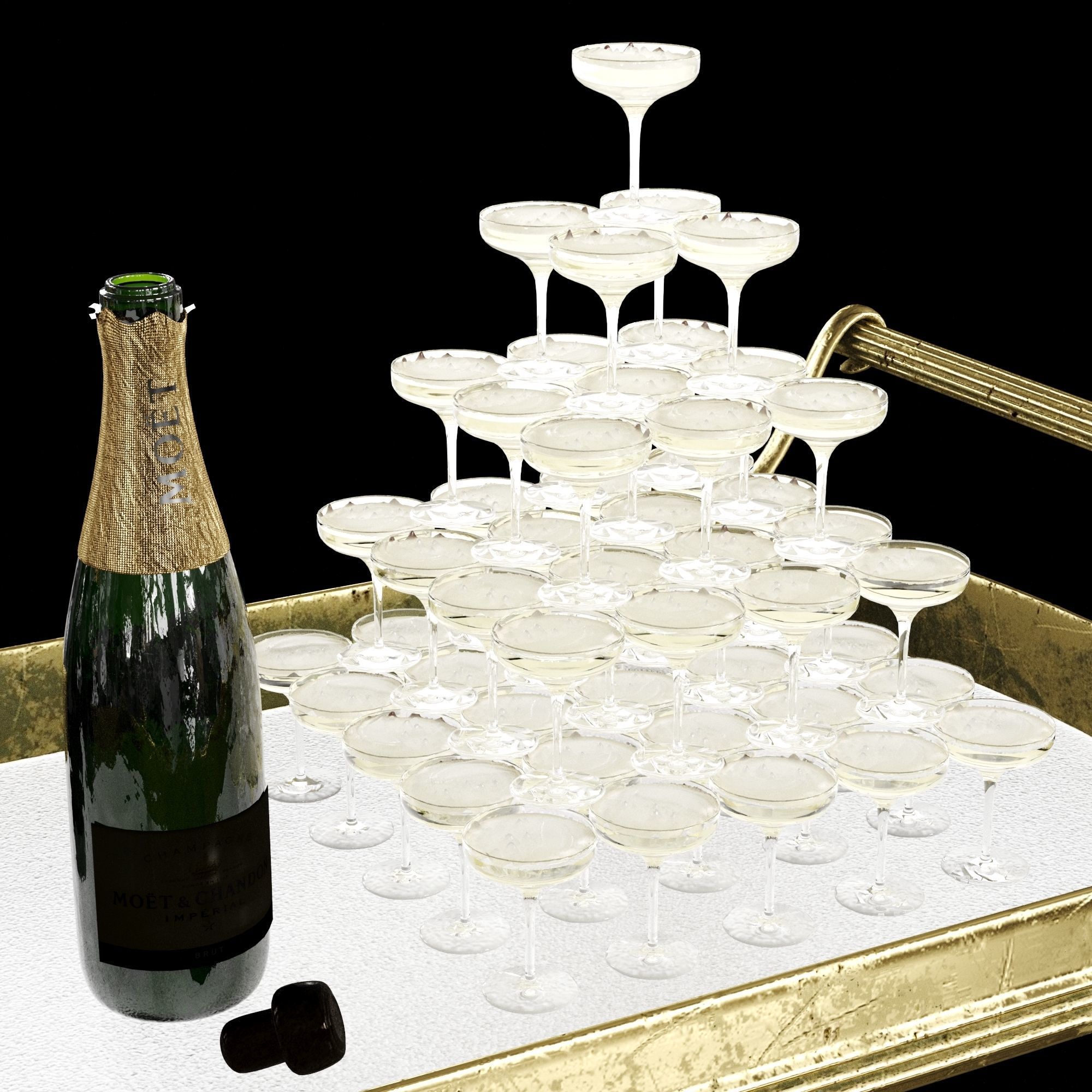 bar cart champagne 3D model_10