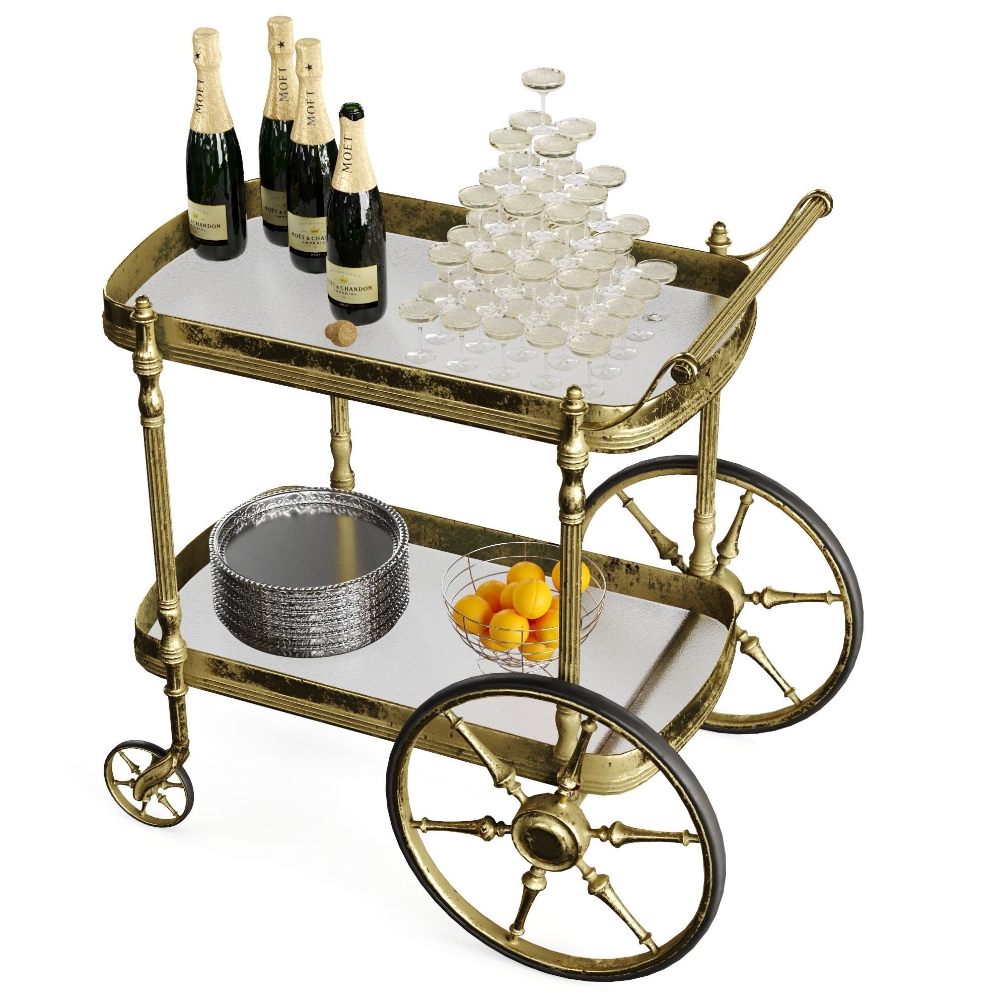 bar cart champagne 3D model_22