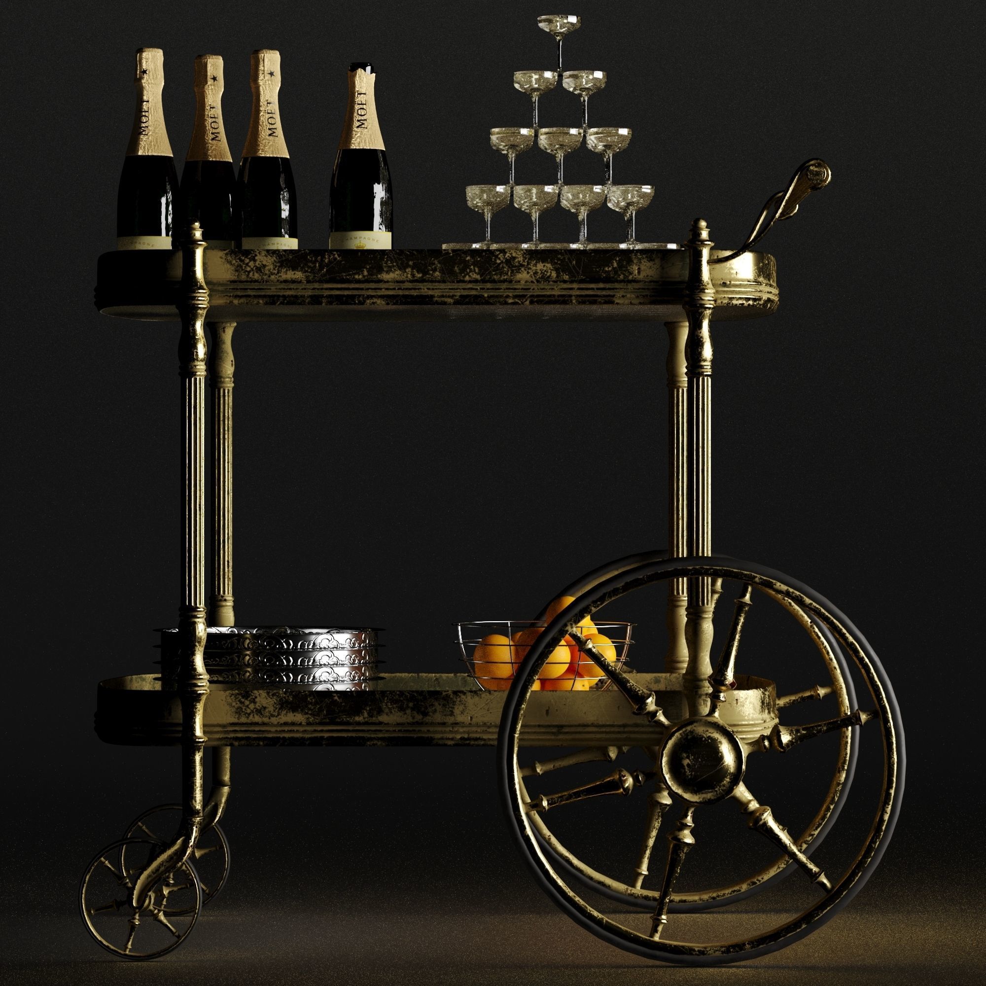 bar cart champagne 3D model_35