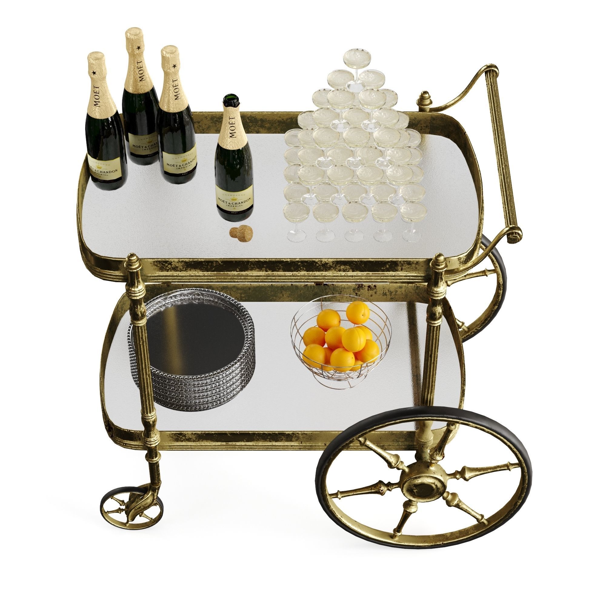 bar cart champagne 3D model_27
