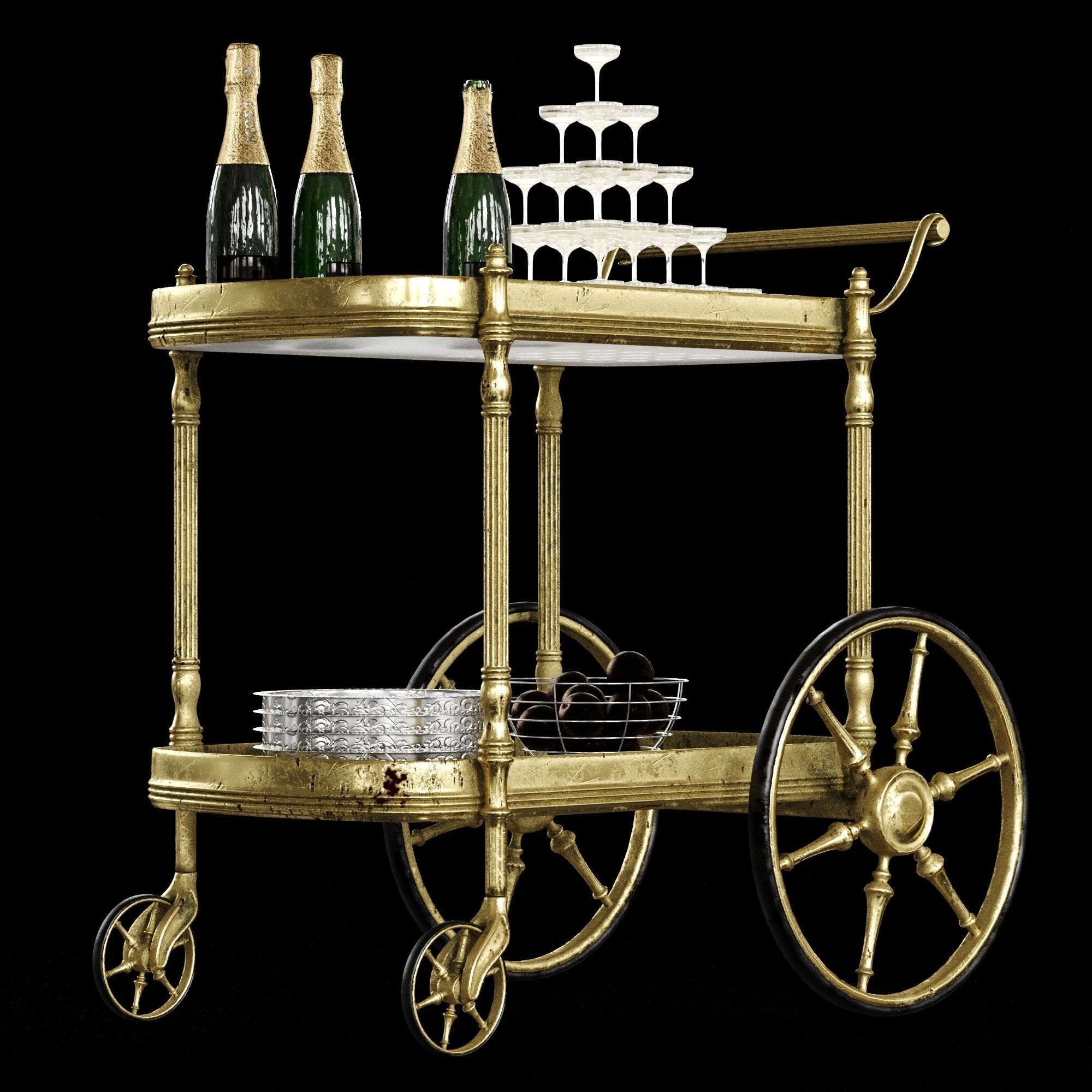 bar cart champagne 3D model_7