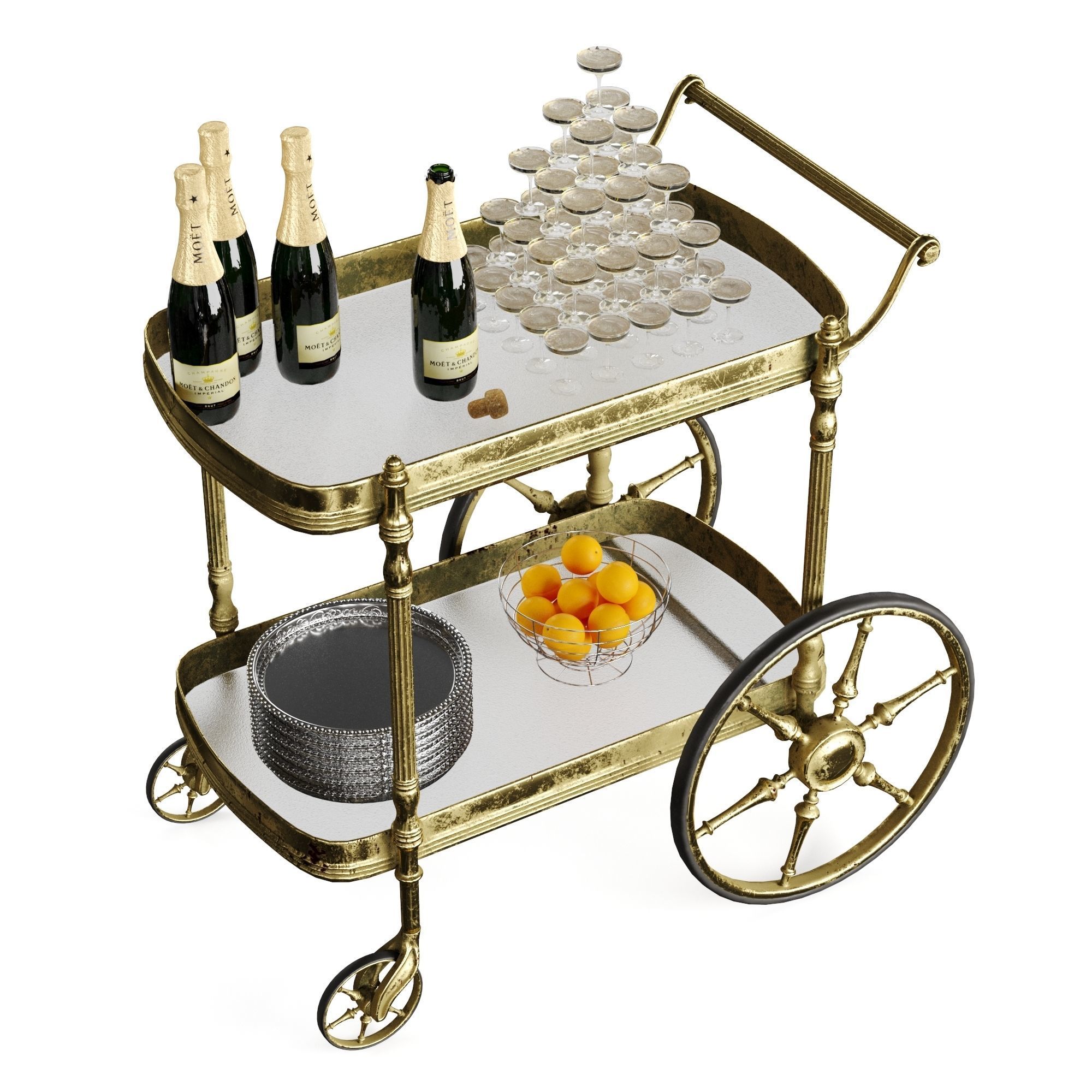 bar cart champagne 3D model_24