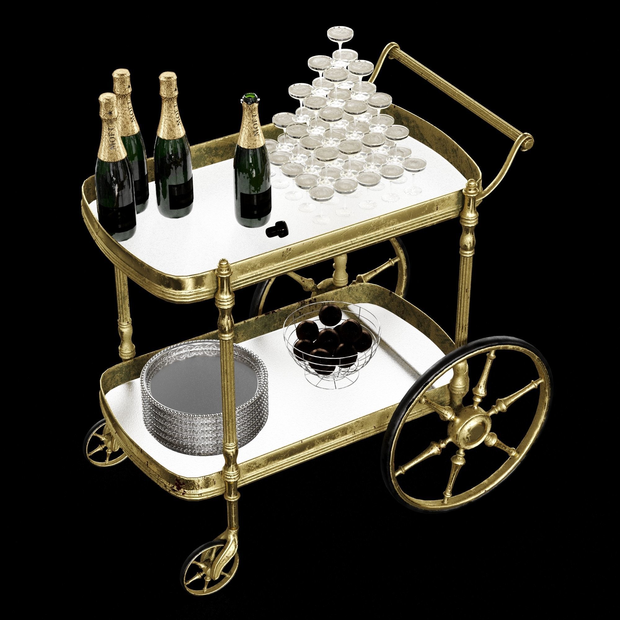 bar cart champagne 3D model_15