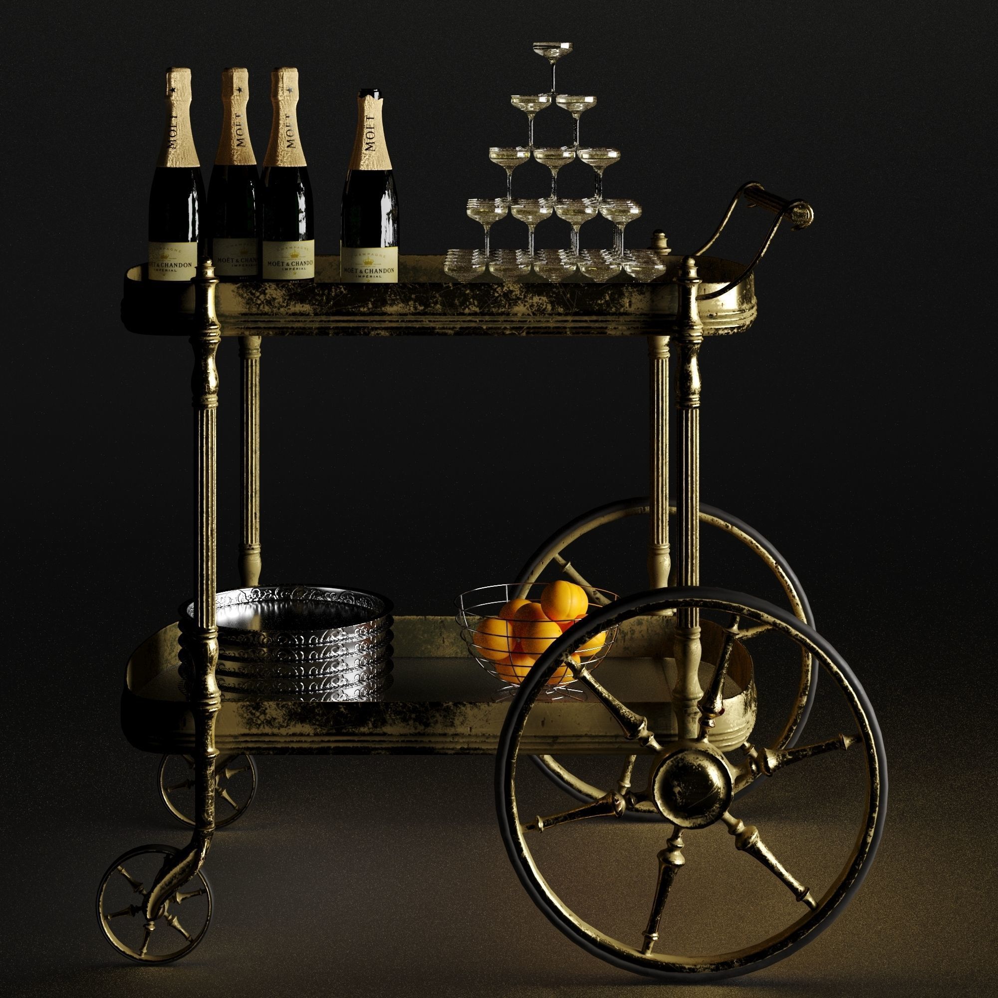 bar cart champagne 3D model_11
