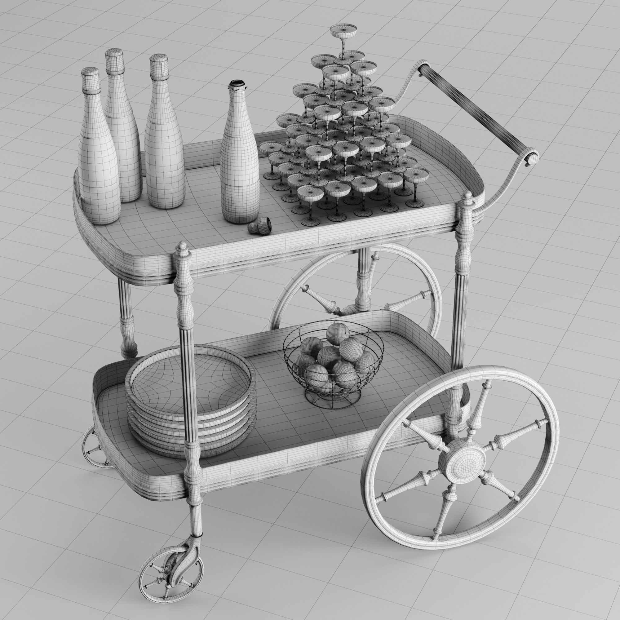 bar cart champagne 3D model_37