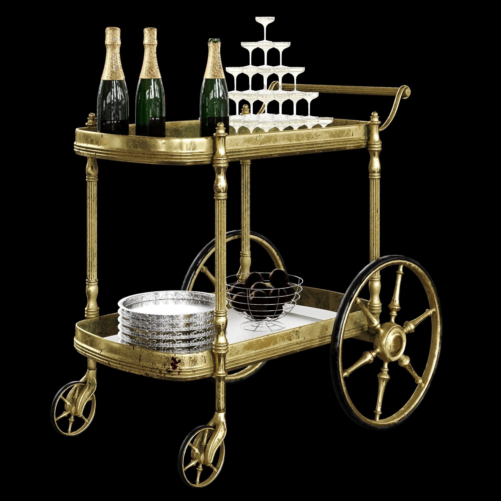 bar cart champagne 3D model_4