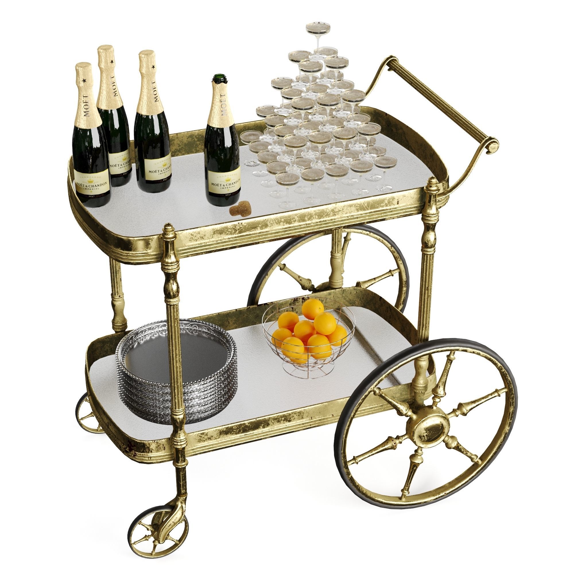 bar cart champagne 3D model_2