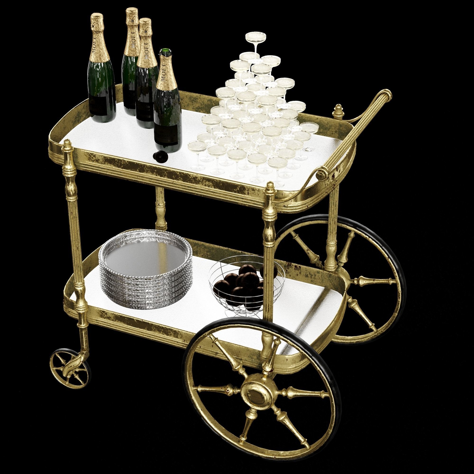 bar cart champagne 3D model_13