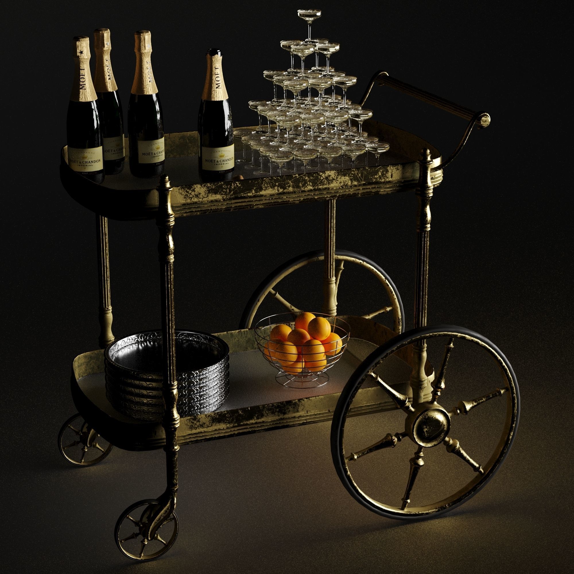 bar cart champagne 3D model_8