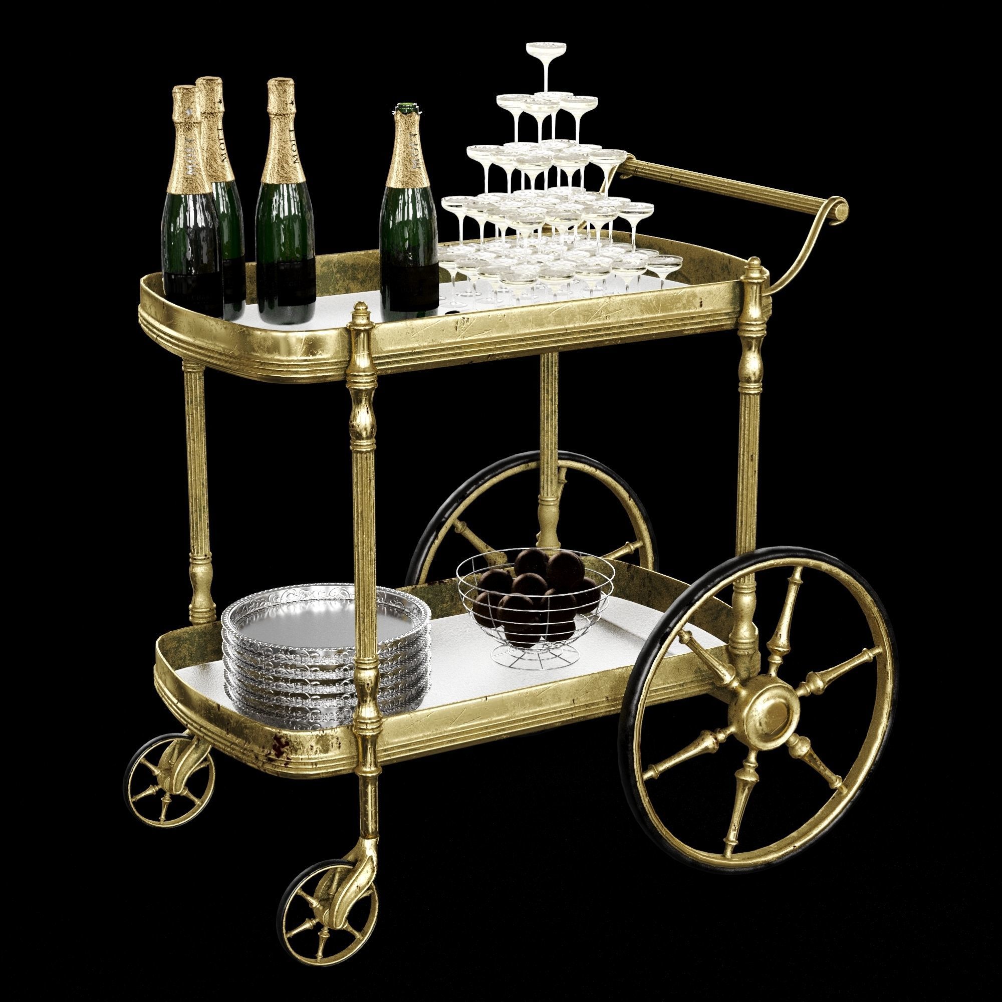 bar cart champagne 3D model_14