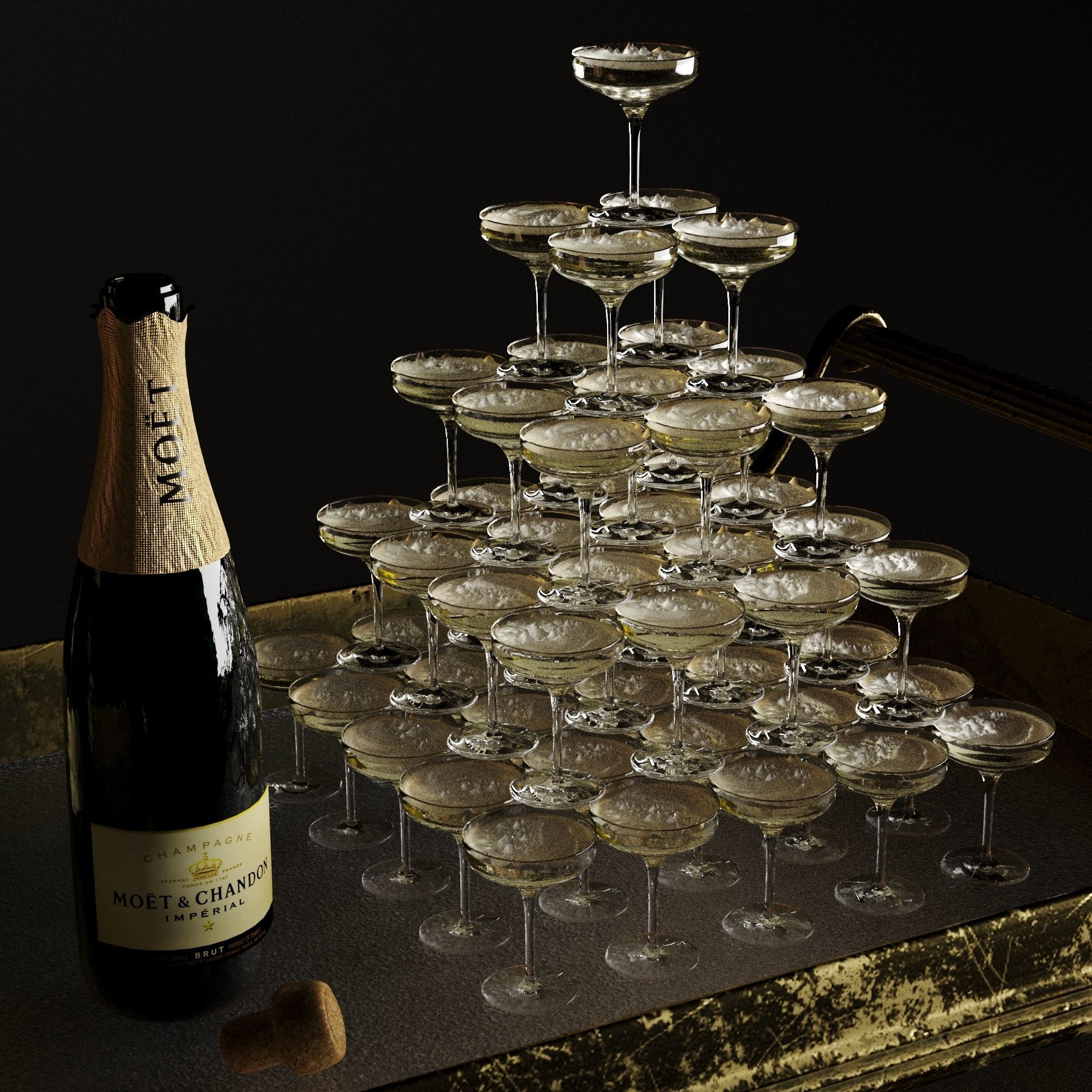 bar cart champagne 3D model_1