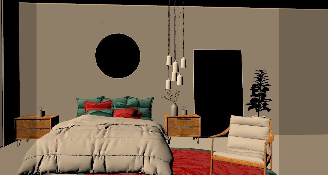 Bedroom with bed and rug 3D model_4