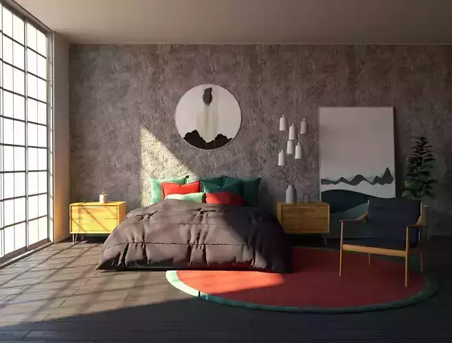 Bedroom with bed and rug