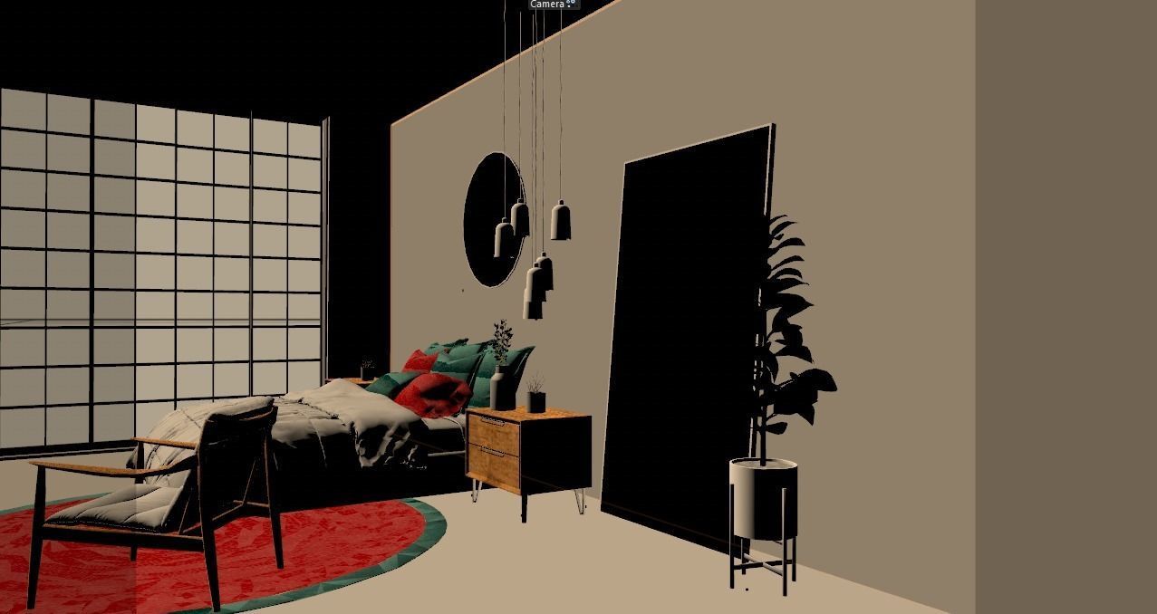 Bedroom with bed and rug 3D model_2