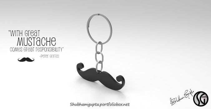 Mustache Keychain 3D print model