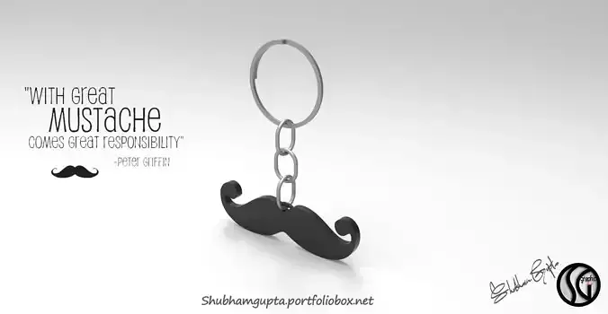 Mustache Keychain 3D print model
