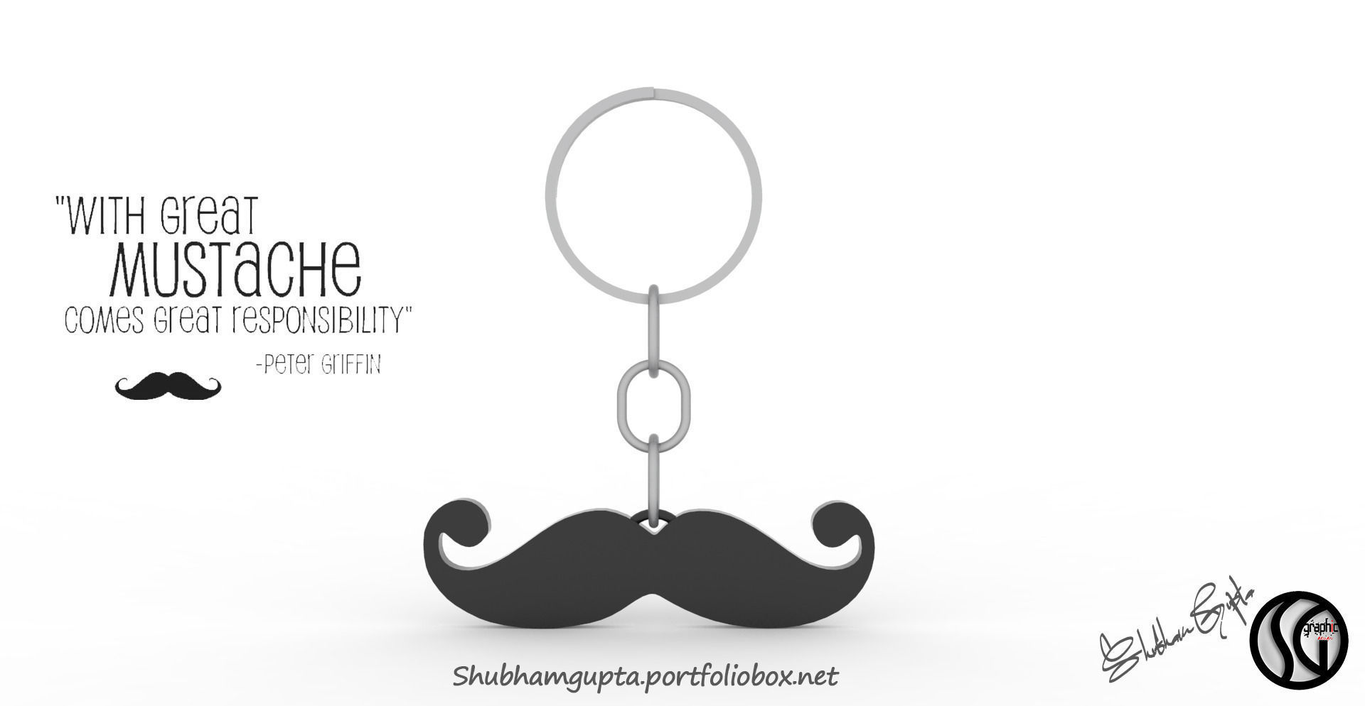 Mustache Keychain 3D print model_1
