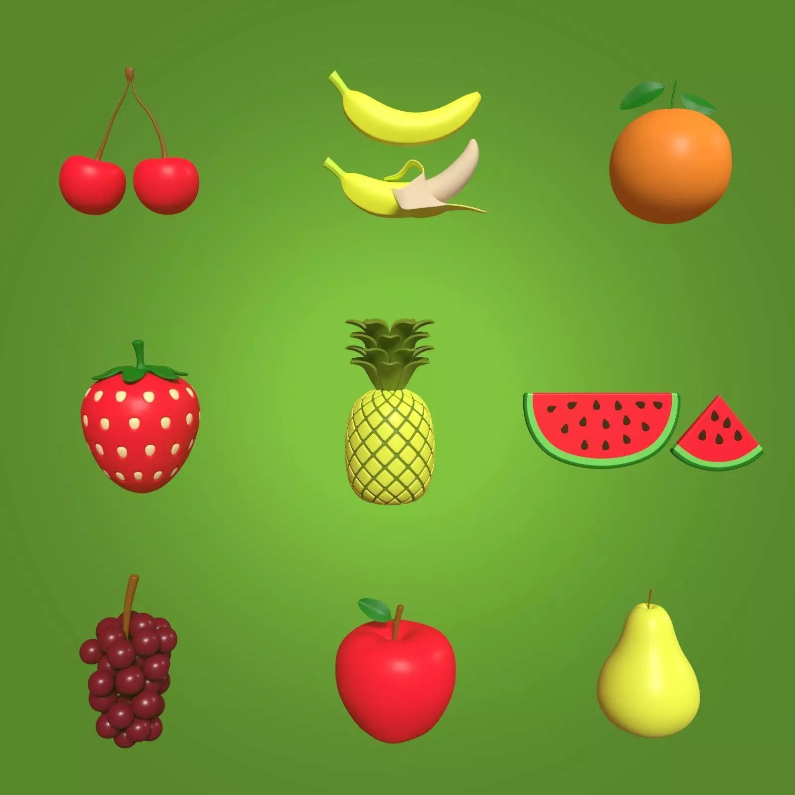 Cartoon Fruits Collection Low-poly 3D model_0