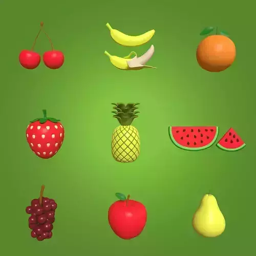 Cartoon Fruits Collection Low-poly 3D model