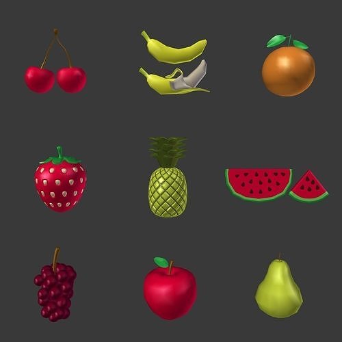 Cartoon Fruits Collection Low-poly 3D model 3
