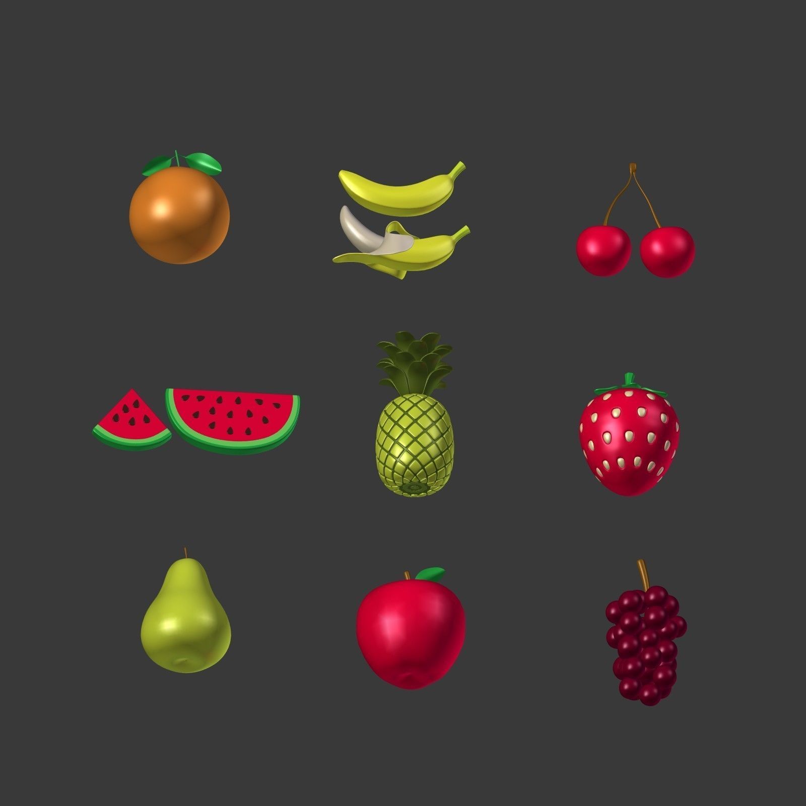 Cartoon Fruits Collection Low-poly 3D model_5