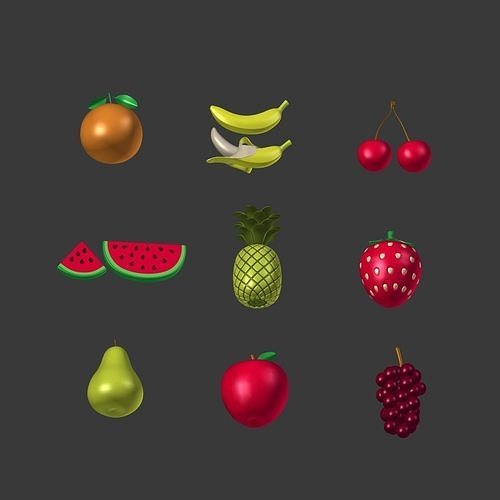 Cartoon Fruits Collection Low-poly 3D model 6