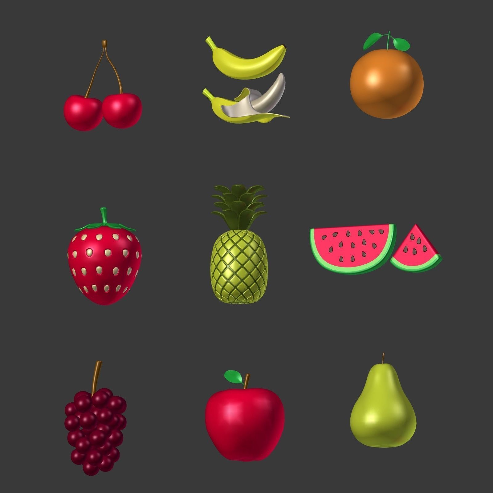 Cartoon Fruits Collection Low-poly 3D model_3