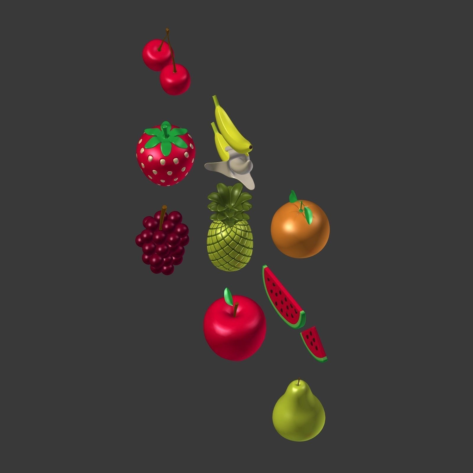 Cartoon Fruits Collection Low-poly 3D model_4