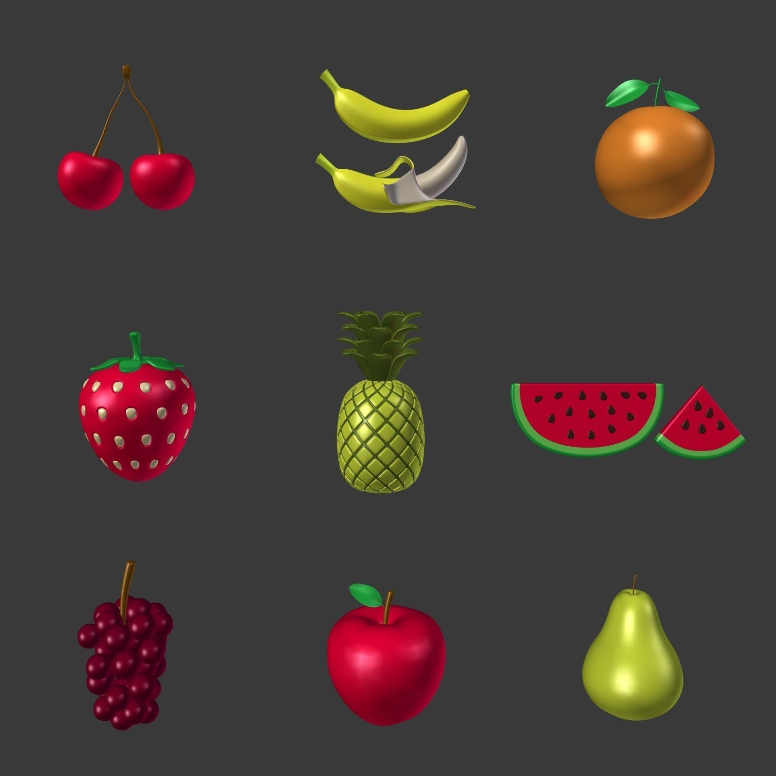Cartoon Fruits Collection Low-poly 3D model_1