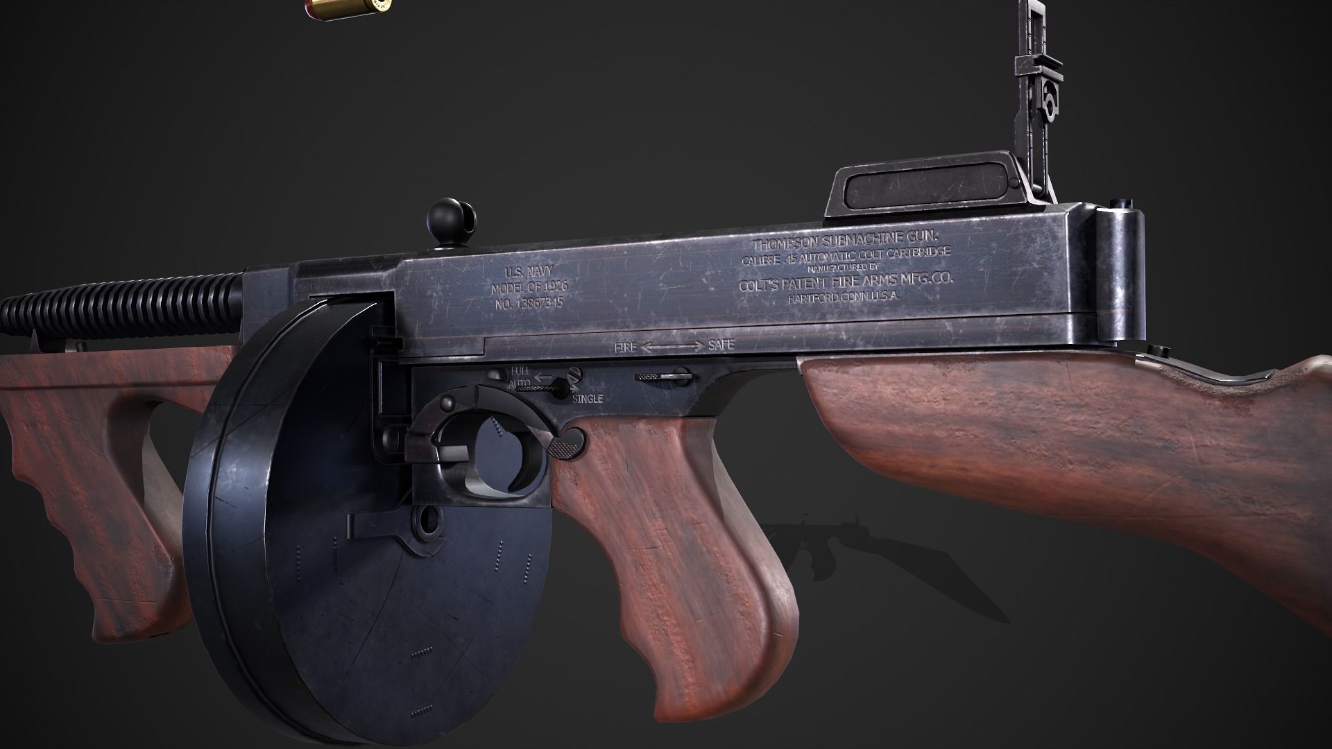 Thompson 1928 with Guitar Case - Tommy Gun - PBR Low-poly 3D model_20