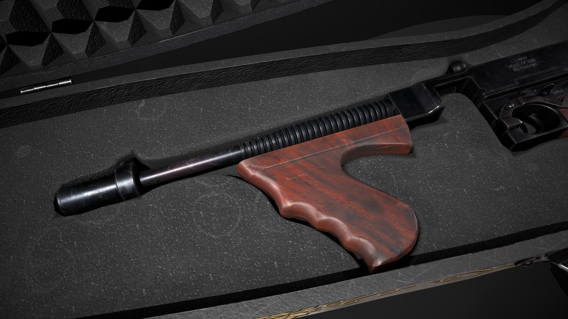 Thompson 1928 with Guitar Case - Tommy Gun - PBR Low-poly 3D model_6